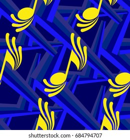 Endless abstract pattern. Background texture, note, treble clef, music, sound.  Vector illustration.