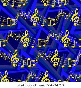 Endless abstract pattern. Background texture, note, treble clef, music, sound.  Vector illustration.
