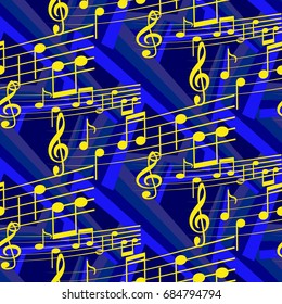 Endless abstract pattern. Background texture, note, treble clef, music, sound.  Vector illustration.