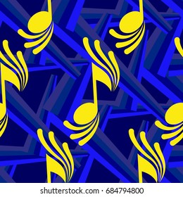 Endless abstract pattern. Background texture, note, treble clef, music, sound.  Vector illustration.