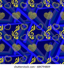 Endless abstract pattern. Background texture, note, treble clef, music, sound.  Vector illustration.