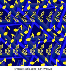 Endless abstract pattern. Background texture, note, treble clef, music, sound.  Vector illustration.