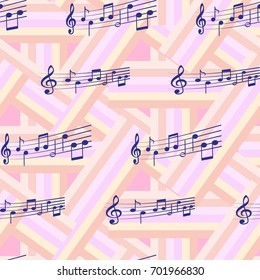 Endless abstract pattern. Background texture, note, treble clef, music, sound.  Vector illustration.