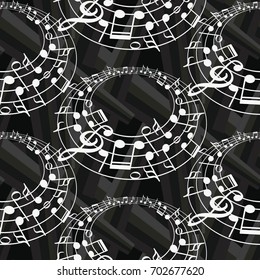 Endless abstract pattern. Background texture, note, treble clef, music, sound.  Vector illustration.