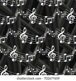 Endless abstract pattern. Background texture, note, treble clef, music, sound.  Vector illustration.