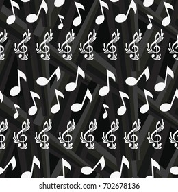 Endless abstract pattern. Background texture, note, treble clef, music, sound.  Vector illustration.