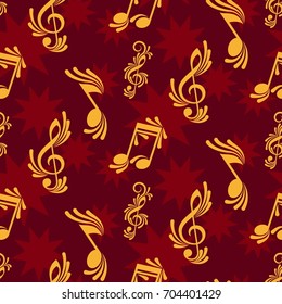 Endless abstract pattern. Background texture, note, treble clef, music, sound.  Vector illustration.