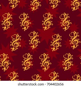 Endless abstract pattern. Background texture, note, treble clef, music, sound.  Vector illustration.