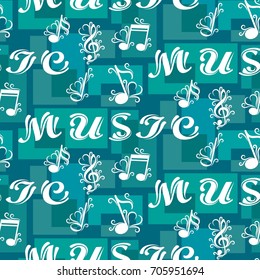 Endless abstract pattern. Background texture, note, treble clef, music, sound.  Vector illustration.