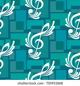 Endless abstract pattern. Background texture, note, treble clef, music, sound.  Vector illustration.