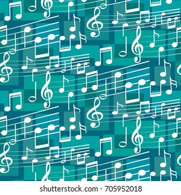 Endless abstract pattern. Background texture, note, treble clef, music, sound.  Vector illustration.