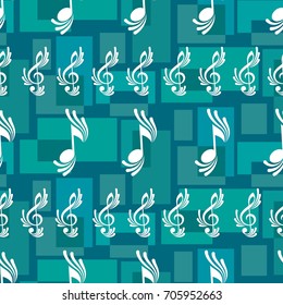 Endless abstract pattern. Background texture, note, treble clef, music, sound.  Vector illustration.