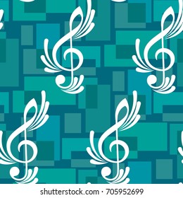 Endless abstract pattern. Background texture, note, treble clef, music, sound.  Vector illustration.