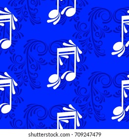Endless abstract pattern. Background texture, note, treble clef, music, sound.  Vector illustration.