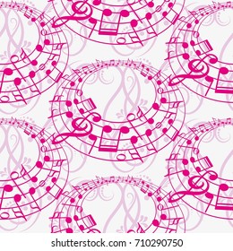 Endless abstract pattern. Background texture, note, treble clef, music, sound.  Vector illustration.