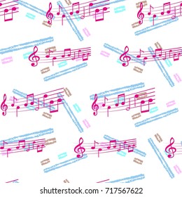 Endless abstract pattern. Background texture, note, treble clef, music, sound.  Vector illustration.