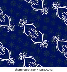 Endless abstract pattern. Background texture.  Vector illustration. Blue snowflakes.