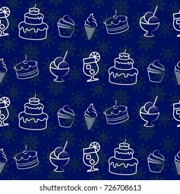 Endless abstract pattern. Background texture.  Vector illustration. Blue snowflakes.