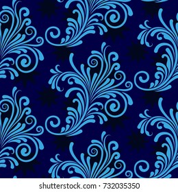 Endless abstract pattern. Background texture.  Vector illustration. Dark stars on a blue background.