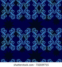 Endless abstract pattern. Background texture.  Vector illustration. Dark stars on a blue background.