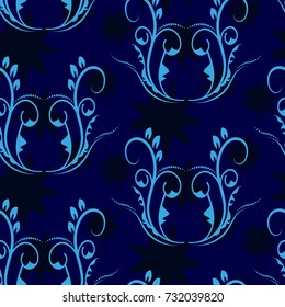 Endless abstract pattern. Background texture.  Vector illustration. Dark stars on a blue background.