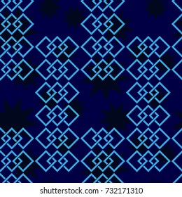 Endless abstract pattern. Background texture.  Vector illustration. Dark stars on a blue background.