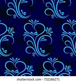 Endless abstract pattern. Background texture.  Vector illustration. Dark stars on a blue background.