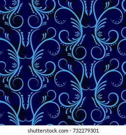 Endless abstract pattern. Background texture.  Vector illustration. Dark stars on a blue background.