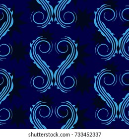 Endless abstract pattern. Background texture.  Vector illustration. Dark stars on a blue background.
