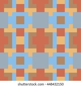 Endless abstract pattern in beige, brown and blue colors. Vector background of squares. Mosaic texture for textile, wallpaper design, clown, carpeting, warp, book cover