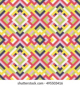 Endless abstract pattern for design. Vector endless geometric background of triangles in pink and violet colors. Texture for textile, clown, carpeting, warp, book cover, clothes