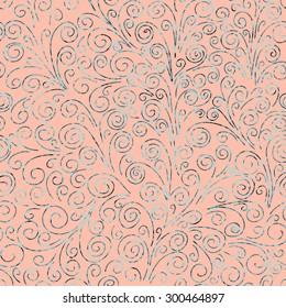 Endless abstract pattern like waves, seaweed, flowers. Vector illustration.