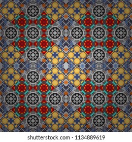 Endless abstract seamless pattern. Blue, yellow and gray background texture. Vector illustration.