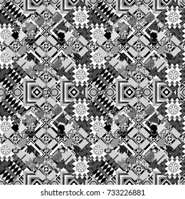 Endless abstract seamless pattern. Gray, black and white background texture. Vector illustration.