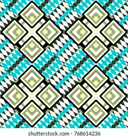 Endless abstract seamless pattern. Green, blue and white background texture. Vector illustration.