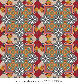 Endless abstract seamless pattern. Orange, red and gray background texture. Vector illustration.