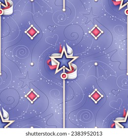 Texture esthétique sans fin avec de mignons Mains Magiques En Étoile. Design décoratif pour les imprimés, les tissus, les papiers peints, etc. Les enfants branchés Imprimer. Fantasy Motif Harmonieux. Image vectorielle Illustration 3d
