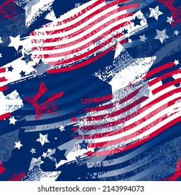 Endless american style pattern. Seamless USA flag print for wrapping paper, sport textile, clothes. Red, blue and white grunge ornament.