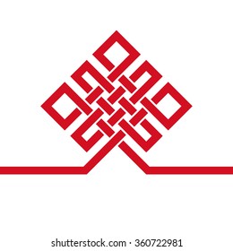 Endless Auspicious knot icon. China, Tibet, Eternal, Buddhism and Spirituality icon, symbol. Vector red sign, card, template. Feng  Shui traditional element, geometric ornament. For logo, design project 