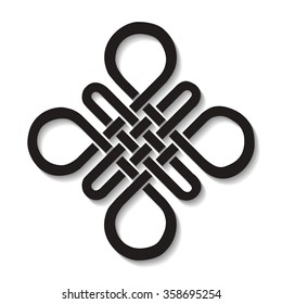 Endless Auspicious knot.China ornament,vector symbol,Tibet,Eternal,Buddhism and Spirituality icon.Vector,isolated black sign.Feng  Shui element,Sacred geometry, ornament.For logo, design project 