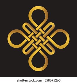 Endless Auspicious knot.China ornament,vector symbol,Tibet,Eternal,Buddhism and Spirituality icon.Vector,isolated gold sign.Feng  Shui element,Sacred geometry, ornament.For logo, design project 
