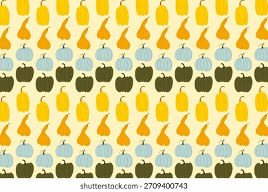 Fondo sin fin con calabazas de colores pintadas a mano. Calabazas divertidas en el festival de la cosecha