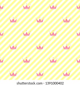 Endless background with crowns , hearts , diadems, stripes. Cute romantic pink vector background in LOL doll surprise style. Decor for children's birthday, girls party, gift wrapping Vector