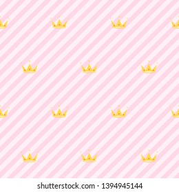 Endless background with crowns , hearts , diadems, stripes. Cute romantic pink vector background  lol surprise style. Decor for children's birthday, girls party, gift wrapping Pink background Vector 
