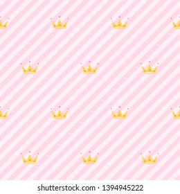 Endless background with crowns , hearts , diadems, stripes. Cute romantic pink vector background  lol surprise style. Decor for children's birthday, girls party, gift wrapping Pink background Vector 