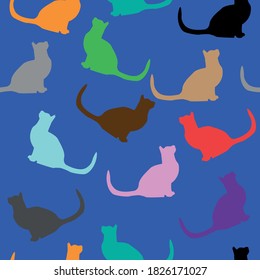 Endless background with cute cats. CAT Vector pattern for printing on wallpaper, fabric, clothes, wrapping paper for birthday