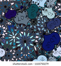 Endless background with hand drawn figures on gray, blue and neutral colors. Vector illustration. Pattern for wrapping, cover, background, surface print. Seamless raster love pattern with hearts.
