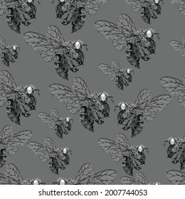 Endless background with insects. Entomological seamless pattern.
