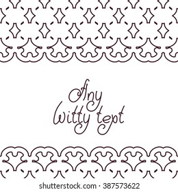 Endless background line border frame with lace contour on white (transparent) fond. Space for text can be used for invitations, promotional poster or greeting cards. Vector illustration eps