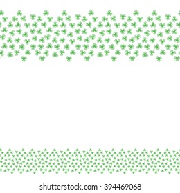 Endless background line border frame with green contour clover leaves on white (transparent) fond. Space for text can be used for invitations, poster or greeting cards. Vector illustration eps
